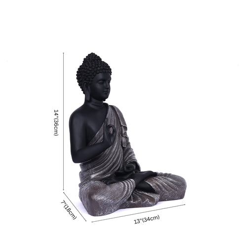 Black Matte Finish Lord Buddha Statue—Greyish Brown Drapery Details