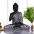 Black Matte Finish Lord Buddha Statue—Greyish Brown Drapery Details