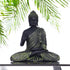 Black Matte Finish Lord Buddha Statue—Olive Green Drapery Details