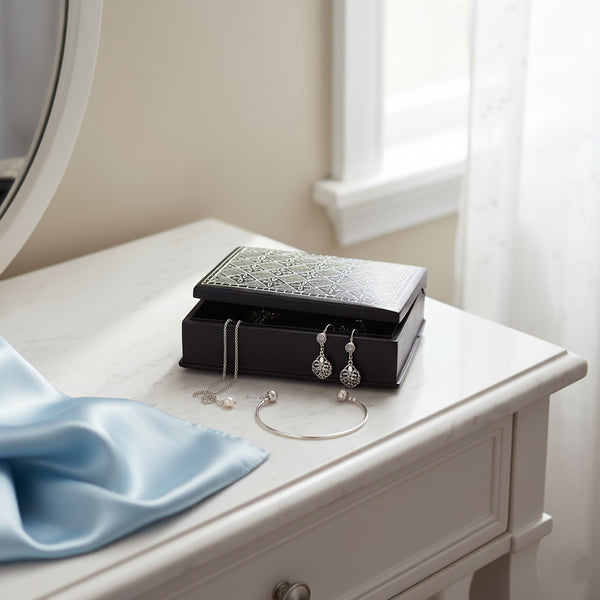 Black Multiutility Box-- Bidri Art--Silver