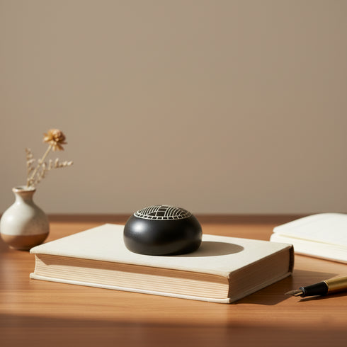 Black Paperweight - Bidri Art - Silver Inlay Work