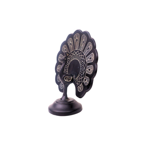 Black Peacock Showpiece - Bidri Art - Silver Inlay Work