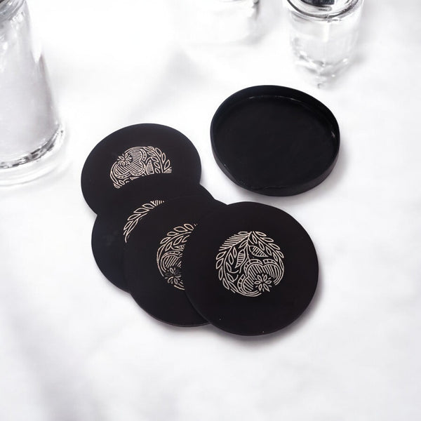 Black Tea Coasters - Bidri Art - Copper Inlay Work