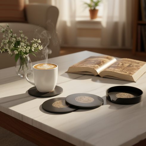Black Tea Coasters - Bidri Art - Copper Inlay Work