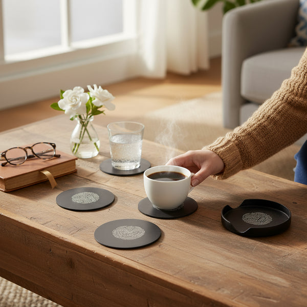 Black Tea Coasters - Bidri Art - Silver Inlay Work