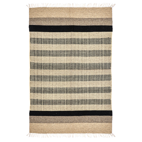 Black and Beige Handwoven Jawaja Durrie - Stripe Pattern