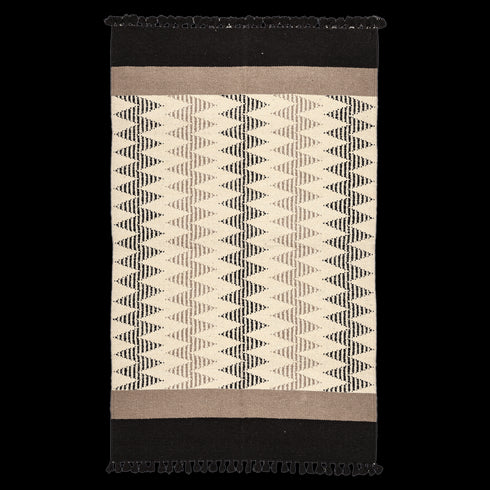 Black and Ivory Handwoven Jawaja Durrie - Zig-Zag Pattern