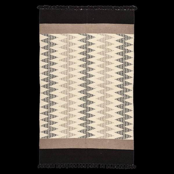 Black and Ivory Handwoven Jawaja Durrie - Zig-Zag Pattern
