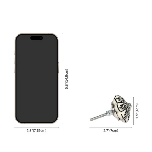 Black and White Handcrafted and Hand painted Ceramic Knobs—Round and Melon Shaped—Set of 12—Abstract Design