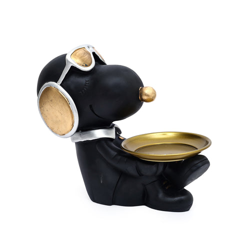Black and gold Dog Figurine with plate