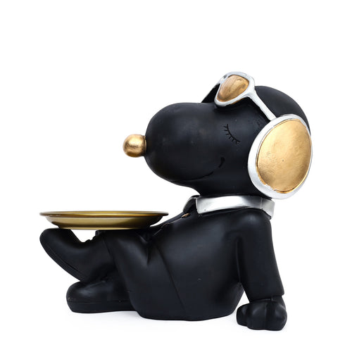 Black and gold Dog Figurine with plate