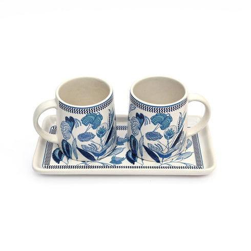 Blue Ceramic Cup set with a tray