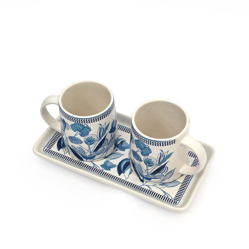 Blue Ceramic Cup set with a tray