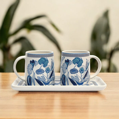Blue Ceramic Cup set with a tray