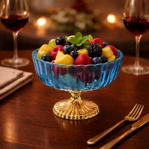 Blue Decorative Glass Fruit Bowl