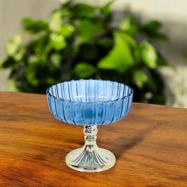 Blue Decorative Glass Fruit Bowl – Elegant Centerpiece for Dining and Home Decor