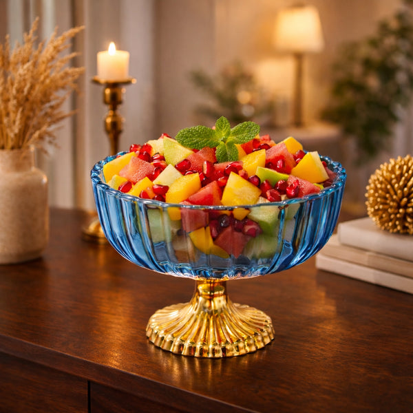 Blue Decorative Glass Fruit Bowl