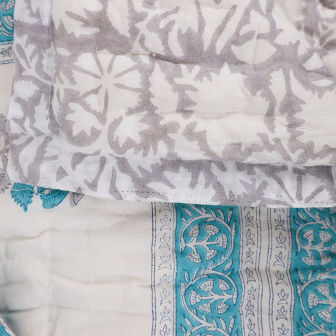 Blue Floral Mul Cotton Handmade Razai – Hand Block Print