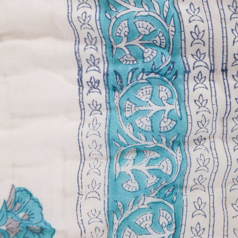 Blue Floral Mul Cotton Handmade Razai – Hand Block Print