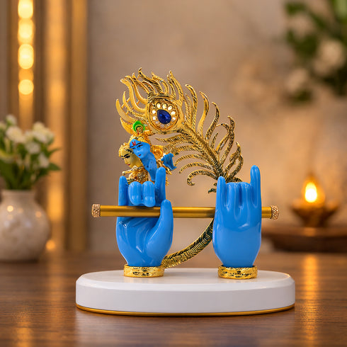 Blue Krishna Flute Hands - Spiritual Showpiece for Home & Office