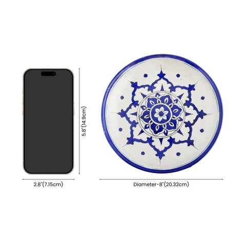 Blue Pottery Floral Pattern Decorative Plate—Cyan Blue—8”