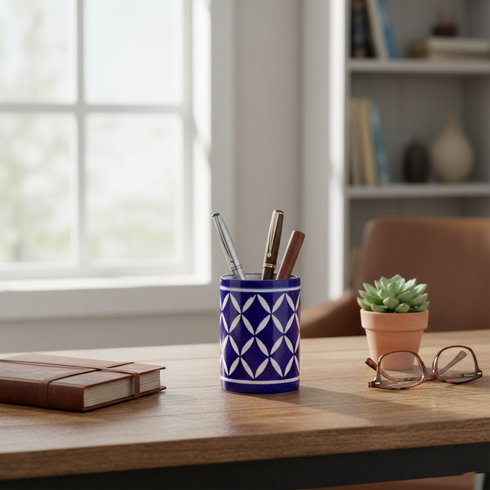 Blue Pottery Blue Color Pen Holder