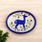 Blue Pottery Decorative Rice Plate—Reindeer Pattern—White and Blue