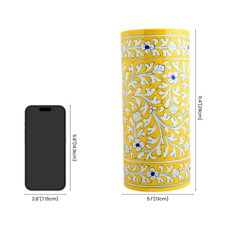 Blue Pottery Decorative Cylindrical Vase