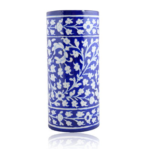 Blue Pottery Decorative Cylindrical Vase