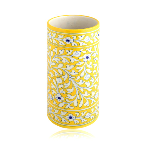 Blue Pottery Decorative Cylindrical Vase
