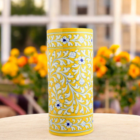 Blue Pottery Decorative Cylindrical Vase