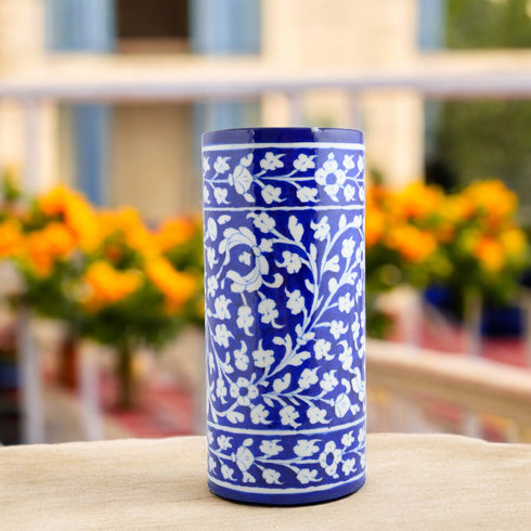 Blue Pottery Decorative Cylindrical Vase