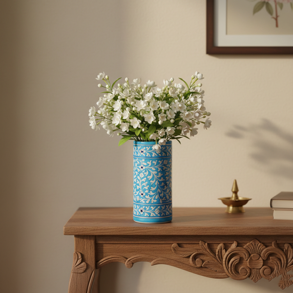 Blue Pottery Decorative Cylindrical Vase