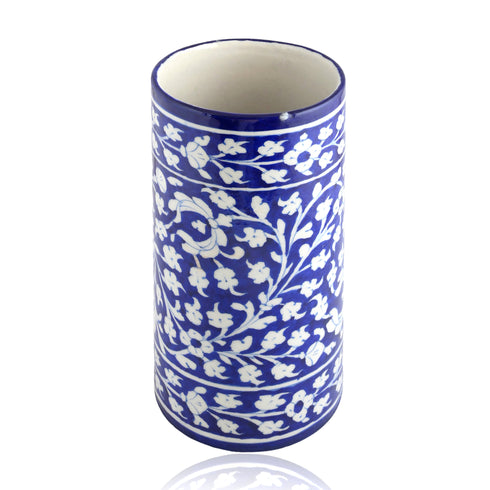 Blue Pottery Decorative Cylindrical Vase