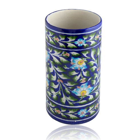 Blue Pottery Decorative Cylindrical Vase—Royal Blue