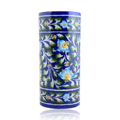 Blue Pottery Decorative Cylindrical Vase—Royal Blue
