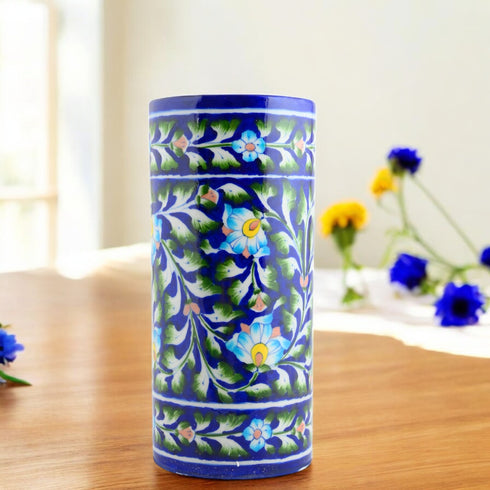 Blue Pottery Decorative Cylindrical Vase—Royal Blue