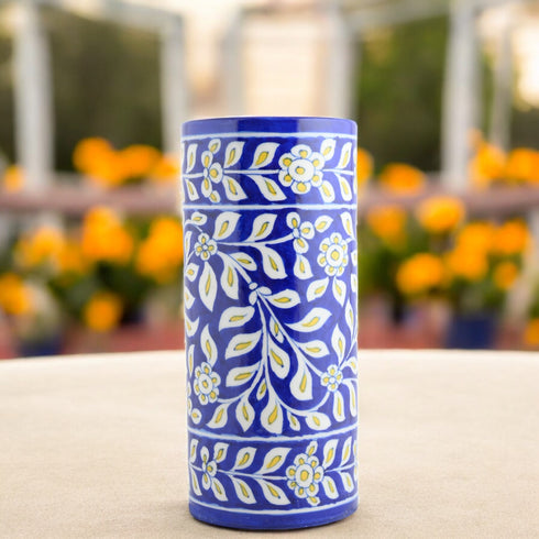 Blue Pottery Decorative Cylindrical Vases