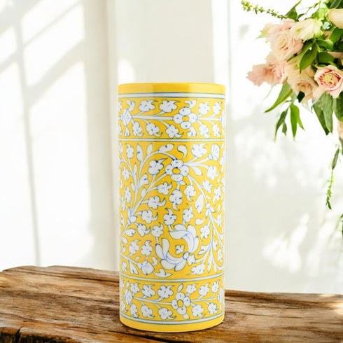 Blue Pottery Decorative Cylindrical Vase