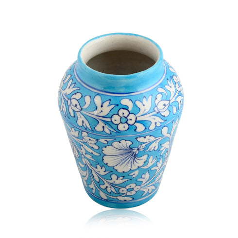 Blue Pottery Decorative Handi Vase—Cyan Blue
