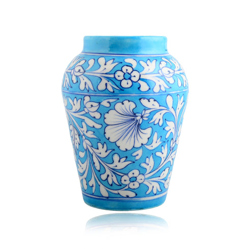 Blue Pottery Decorative Handi Vase—Cyan Blue