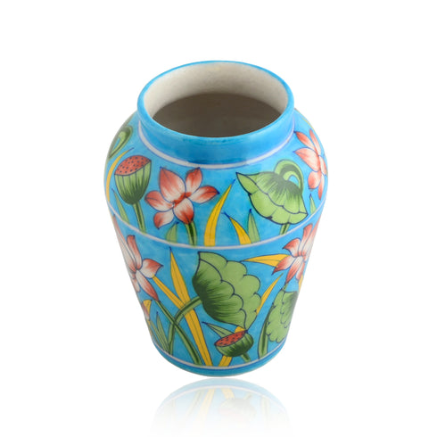 Blue Pottery Decorative Handi Vase—Turquoise