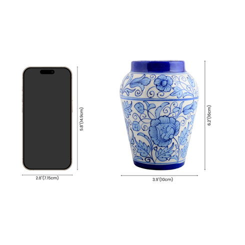 Blue Pottery Decorative Handi Vase—White and Blue