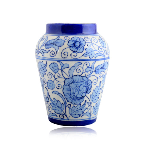 Blue Pottery Decorative Handi Vase—White and Blue