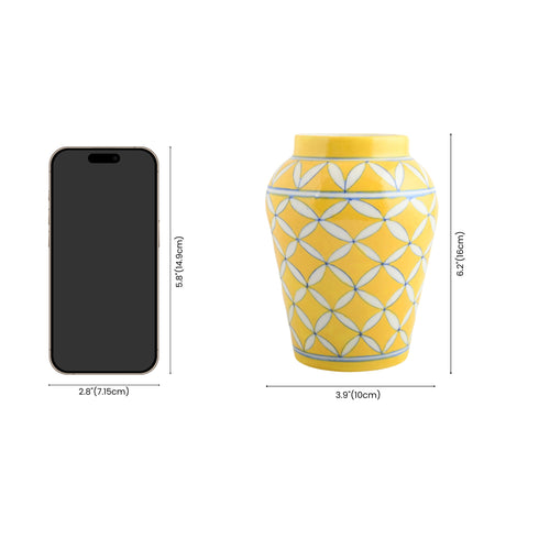 Blue Pottery Decorative Handi Vase—Yellow