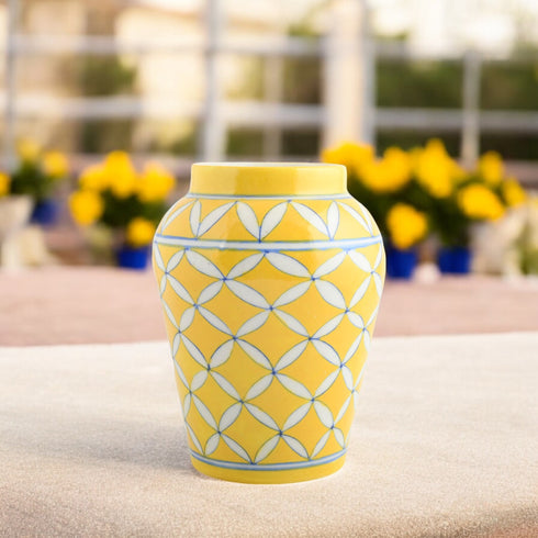 Blue Pottery Decorative Handi Vase—Yellow