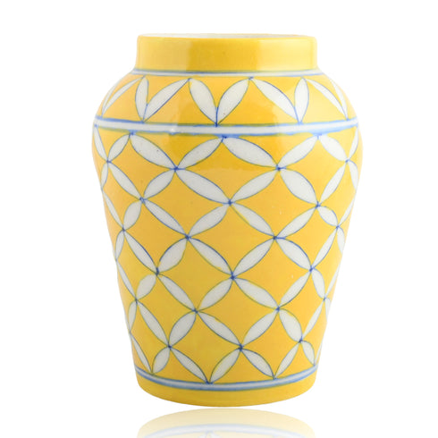 Blue Pottery Decorative Handi Vase—Yellow