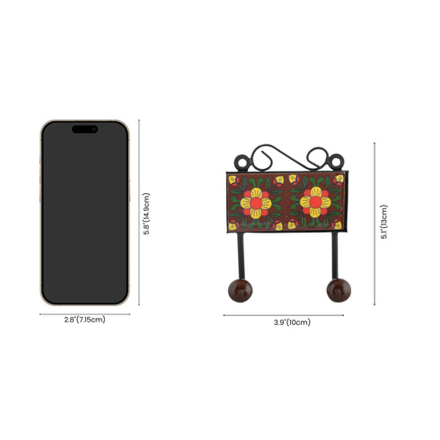 Blue Pottery Decorative Key Holder—Brown—2 Hooks