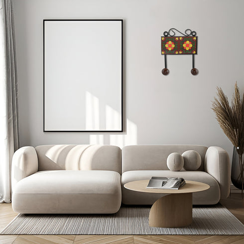 Blue Pottery Decorative Key Holder—Brown—2 Hooks