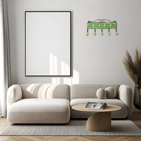 Blue Pottery Decorative Key Holder—Mint Green—5 Hooks